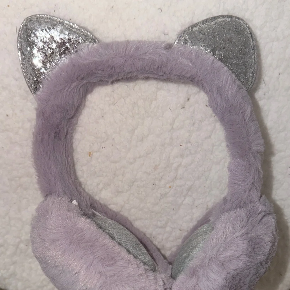 Silver and Purple Cat‎ Ear Earmuffs Girls Winter Warm NWOT
